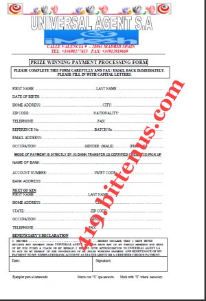 PRIZE PAYMENT PROCESSING FORM